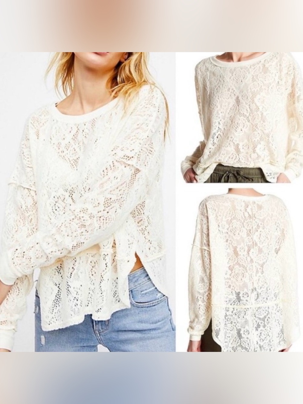 Free People Lace ‘Not Cold In This Floral Knit Top’ long sleeve shirt size M